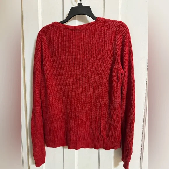 J Crew red cotton/ cashmere fisherman knit sweater large - Picture 5 of 6
